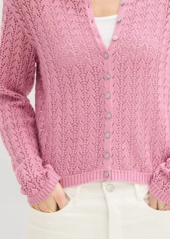 bonprix bonprix Chaqueta de punto ajour de algodón puro Malva