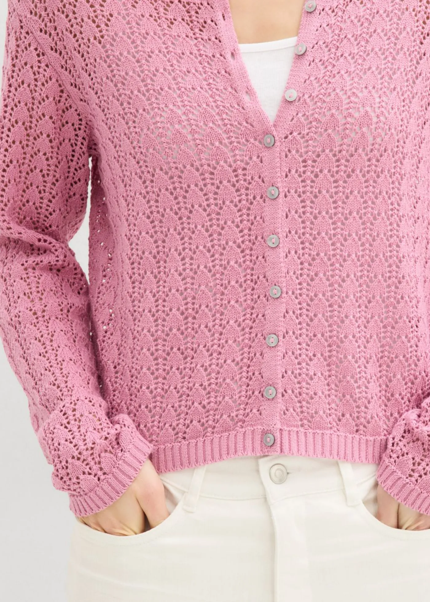 bonprix bonprix Chaqueta de punto ajour de algodón puro Malva