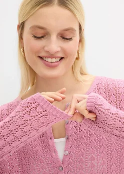 bonprix bonprix Chaqueta de punto ajour de algodón puro Malva