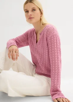 bonprix bonprix Chaqueta de punto ajour de algodón puro Malva