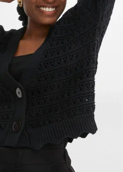 bonprix bonprix Chaqueta de punto ajour de algodón puro Negro Best
