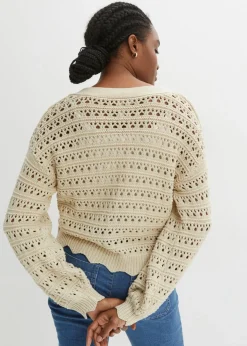 bonprix bonprix Chaqueta de punto ajour de algodón puro gris guijarro