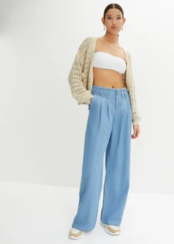 bonprix bonprix Chaqueta de punto ajour de algodón puro gris guijarro