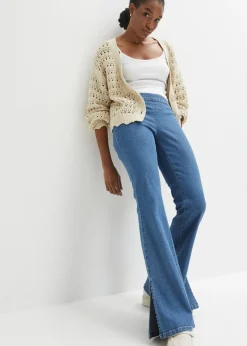 bonprix bonprix Chaqueta de punto ajour de algodón puro gris guijarro