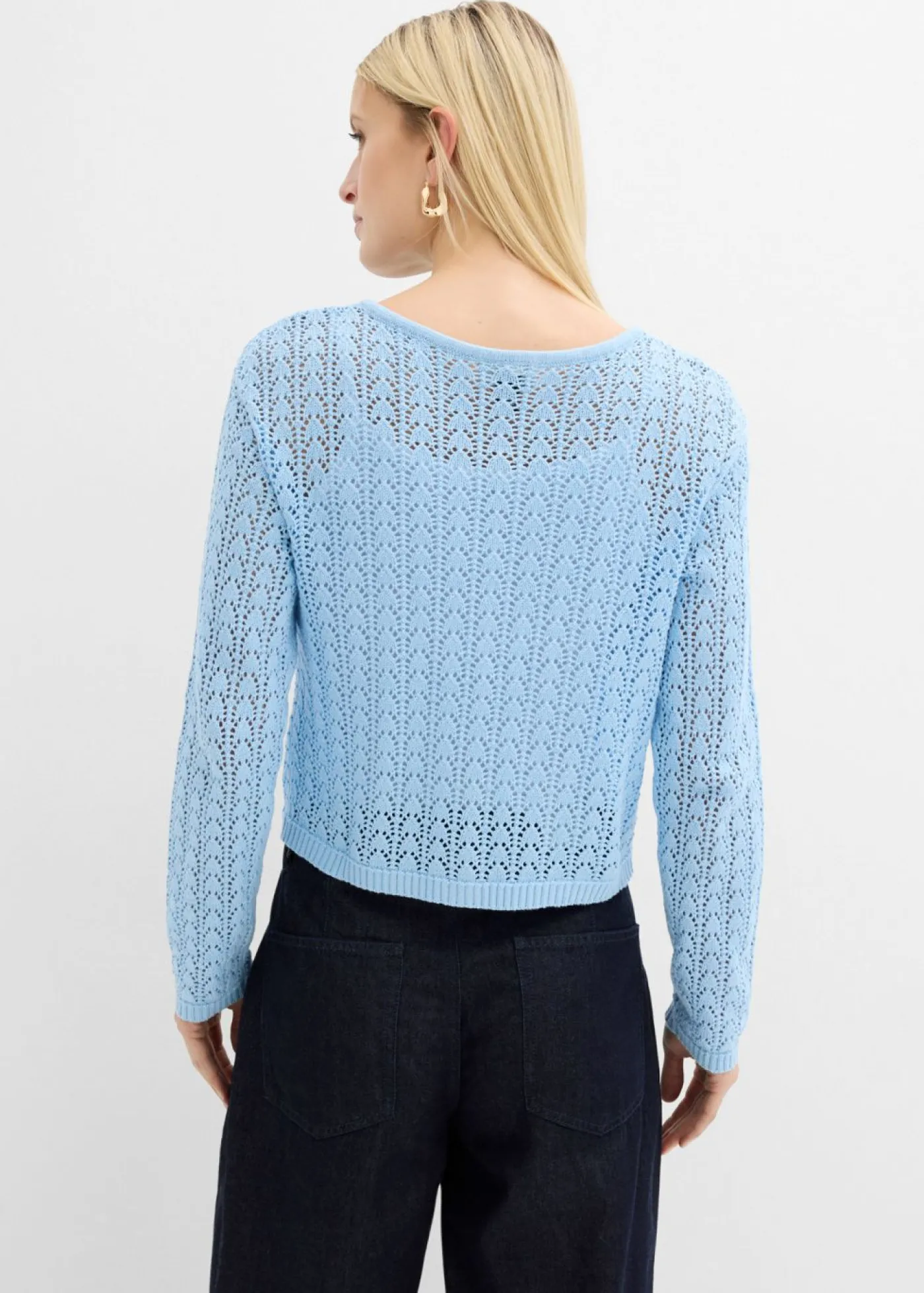bonprix bonprix Chaqueta de punto ajour de algodón puro Azul claro Hot