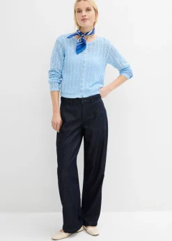 bonprix bonprix Chaqueta de punto ajour de algodón puro Azul claro Hot