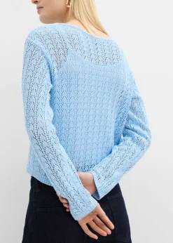 bonprix bonprix Chaqueta de punto ajour de algodón puro Azul claro Hot