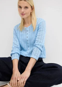 bonprix bonprix Chaqueta de punto ajour de algodón puro Azul claro Hot