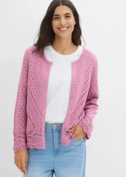 bonprix bonprix Chaqueta de punto ajour de algodón puro Malva