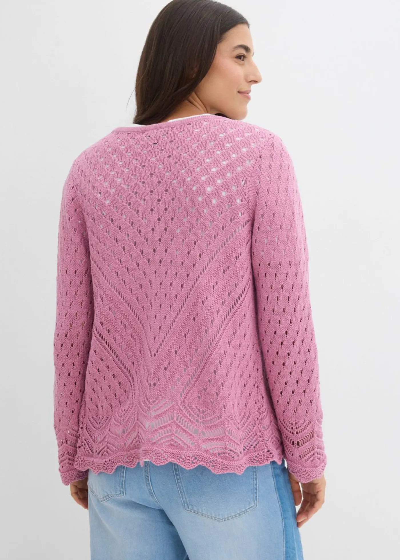 bonprix bonprix Chaqueta de punto ajour de algodón puro Malva