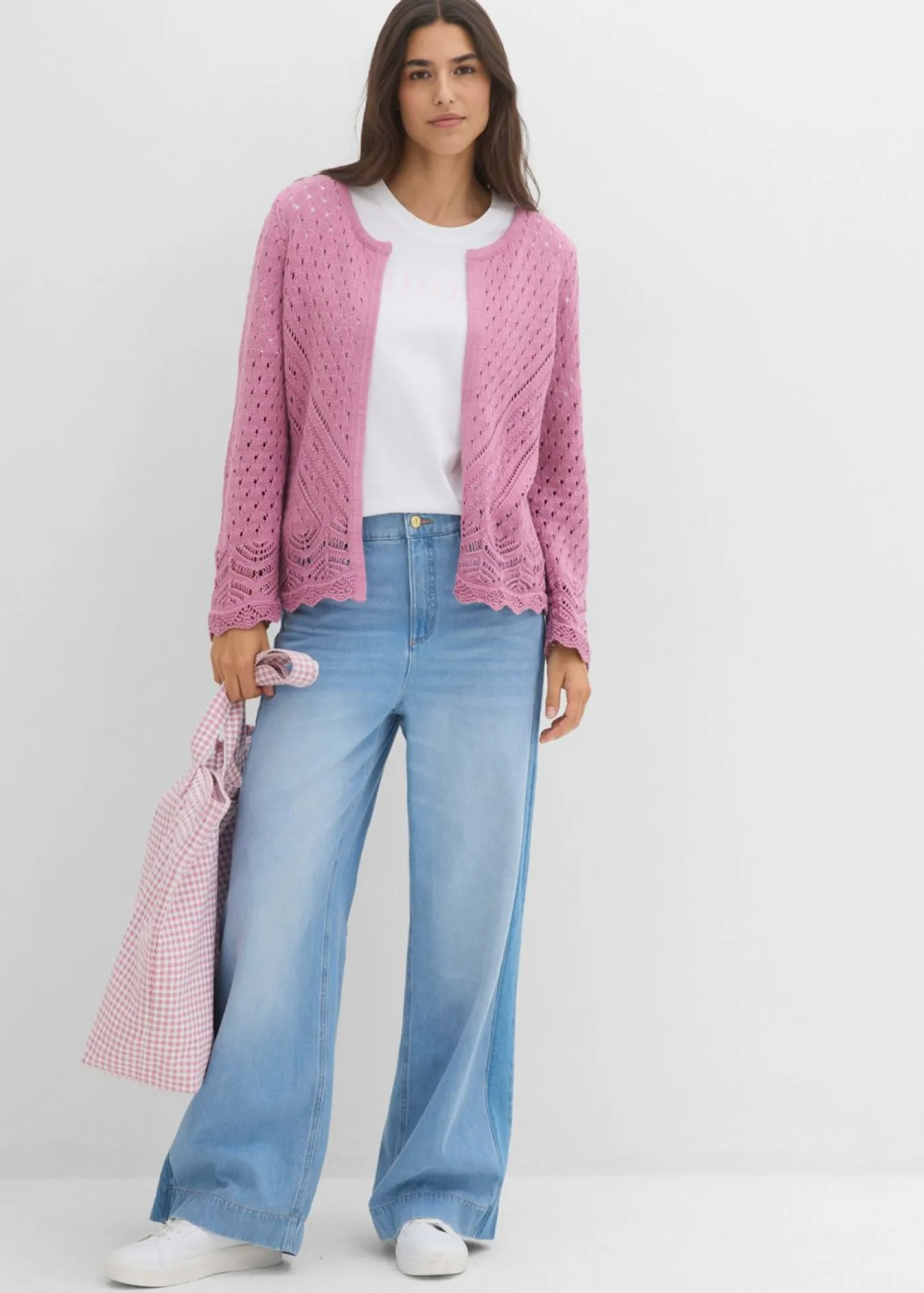 bonprix bonprix Chaqueta de punto ajour de algodón puro Malva