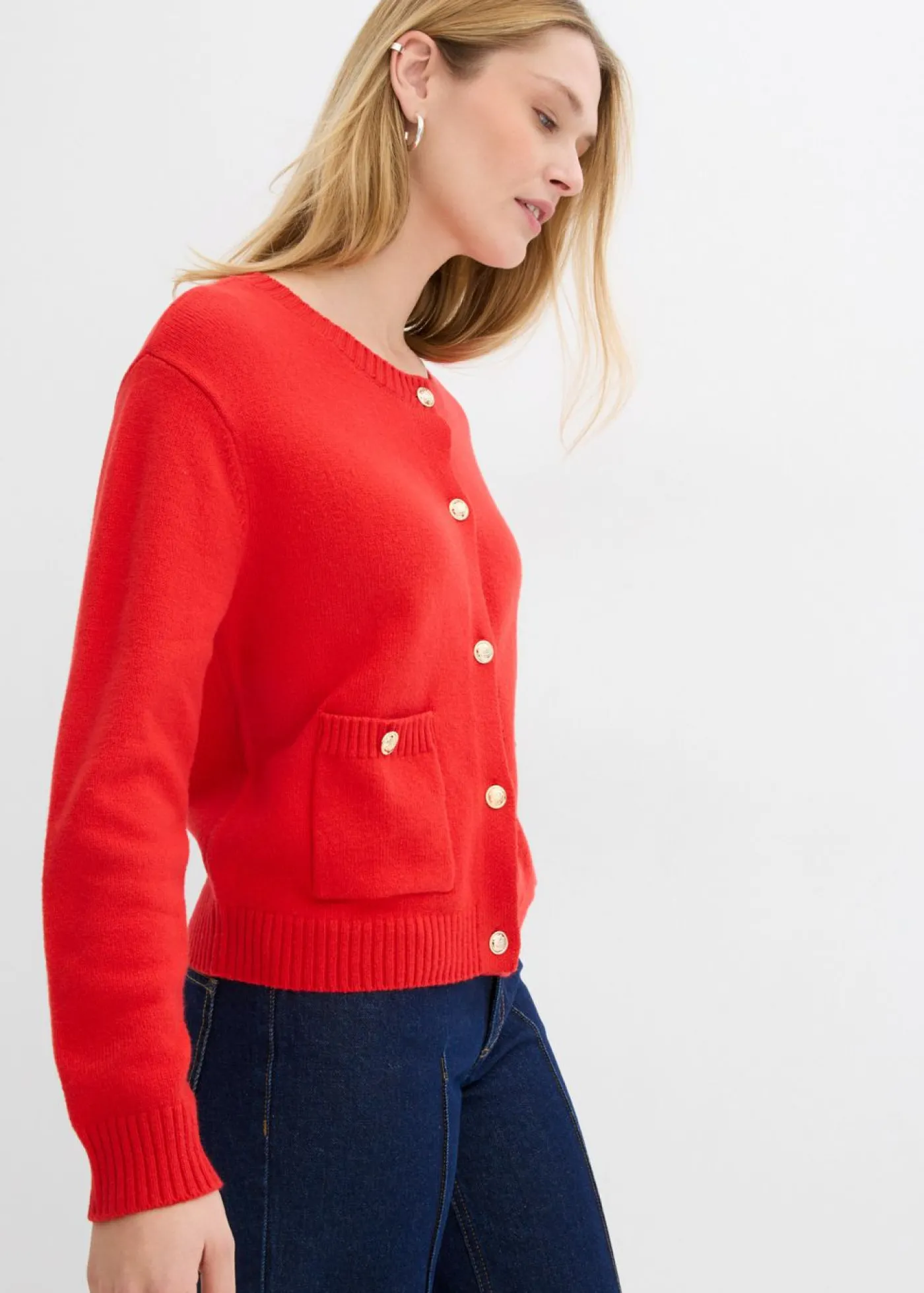 bonprix bonprix Chaqueta de punto con bolsillos fresa Sale