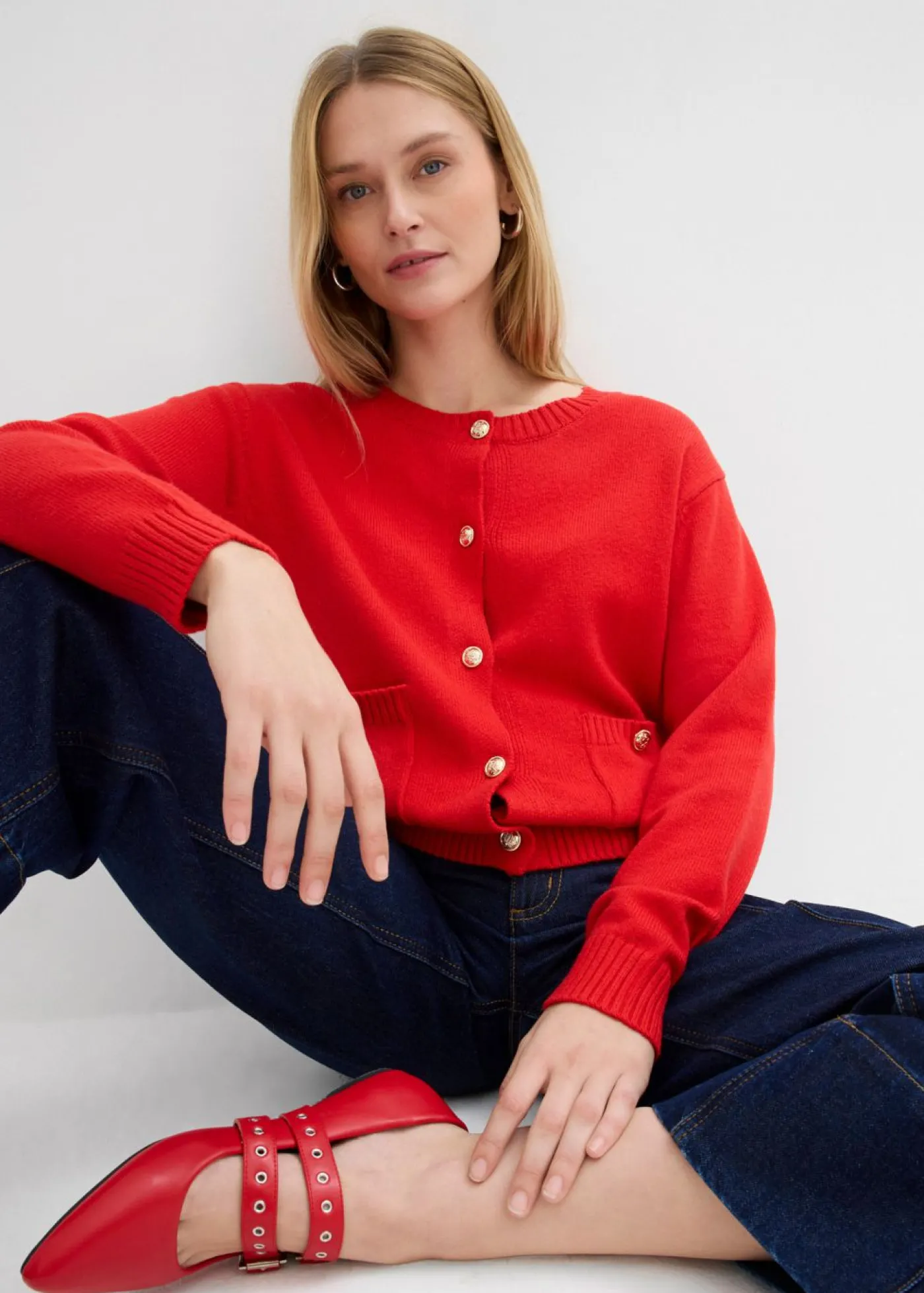 bonprix bonprix Chaqueta de punto con bolsillos fresa Sale