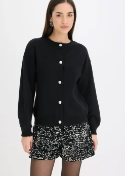 bonprix bonprix Chaqueta de punto con botones decorativos Negro Hot