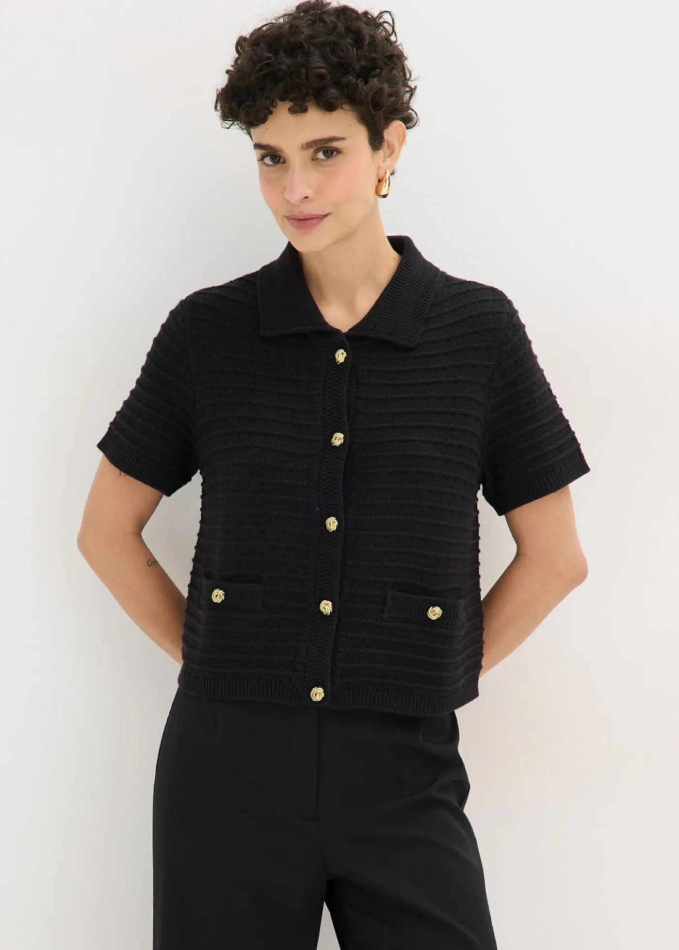 bonprix bonprix Chaqueta de punto con botones decorativos Negro Sale