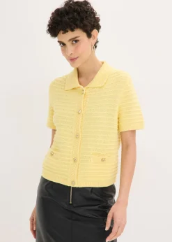 bonprix bonprix Chaqueta de punto con botones decorativos Amarillo claro Hot