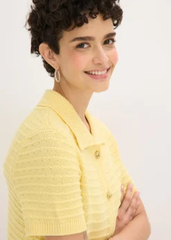 bonprix bonprix Chaqueta de punto con botones decorativos Amarillo claro Hot