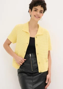 bonprix bonprix Chaqueta de punto con botones decorativos Amarillo claro Hot