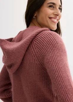 bonprix bonprix Chaqueta de punto con capucha baya suave Online