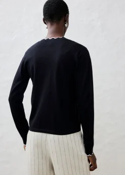 bonprix bonprix Chaqueta de punto con contenido de seda Negro-blanco lana Online
