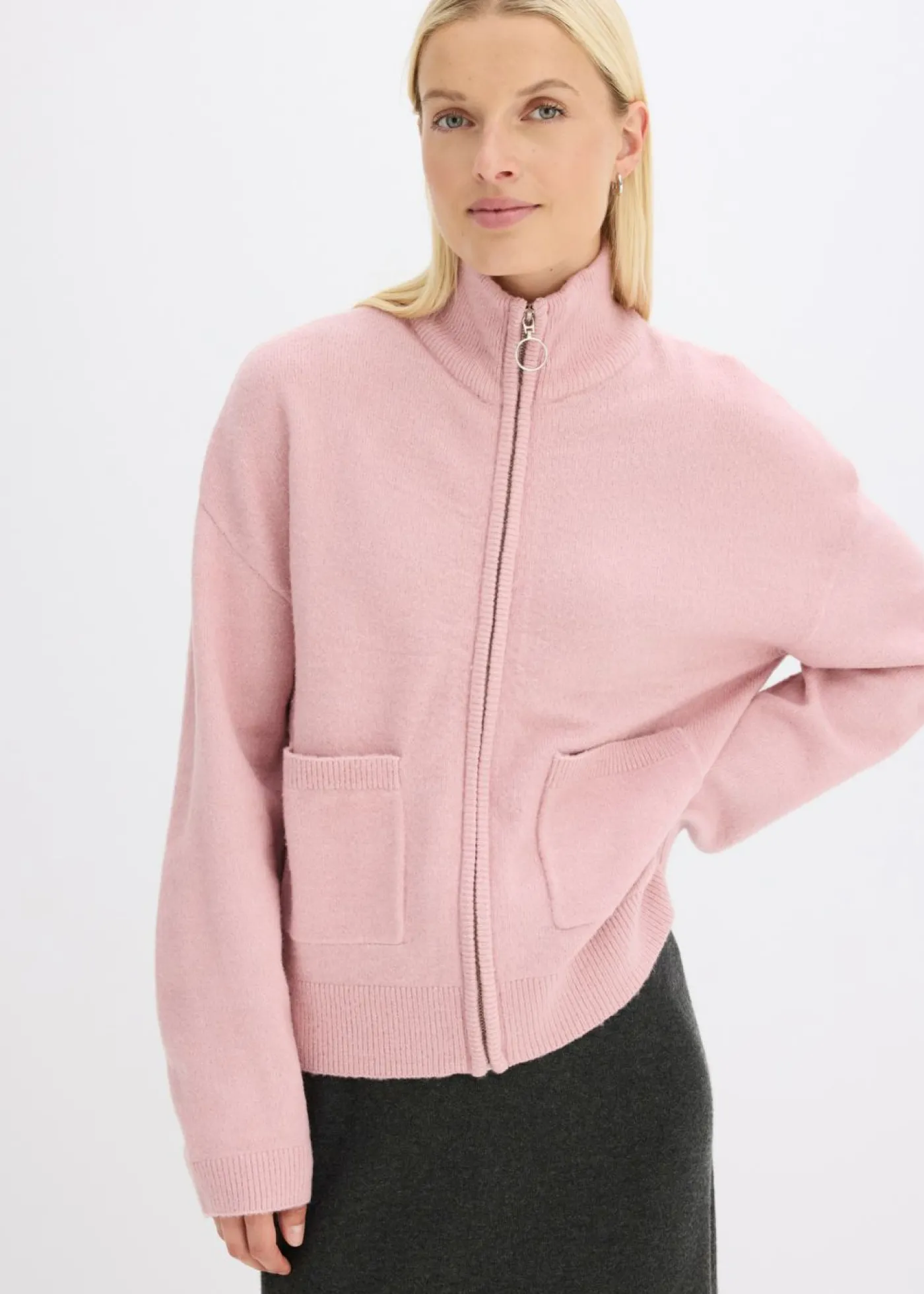 bonprix bonprix Chaqueta de punto con cremallera Rosa ceniza Online