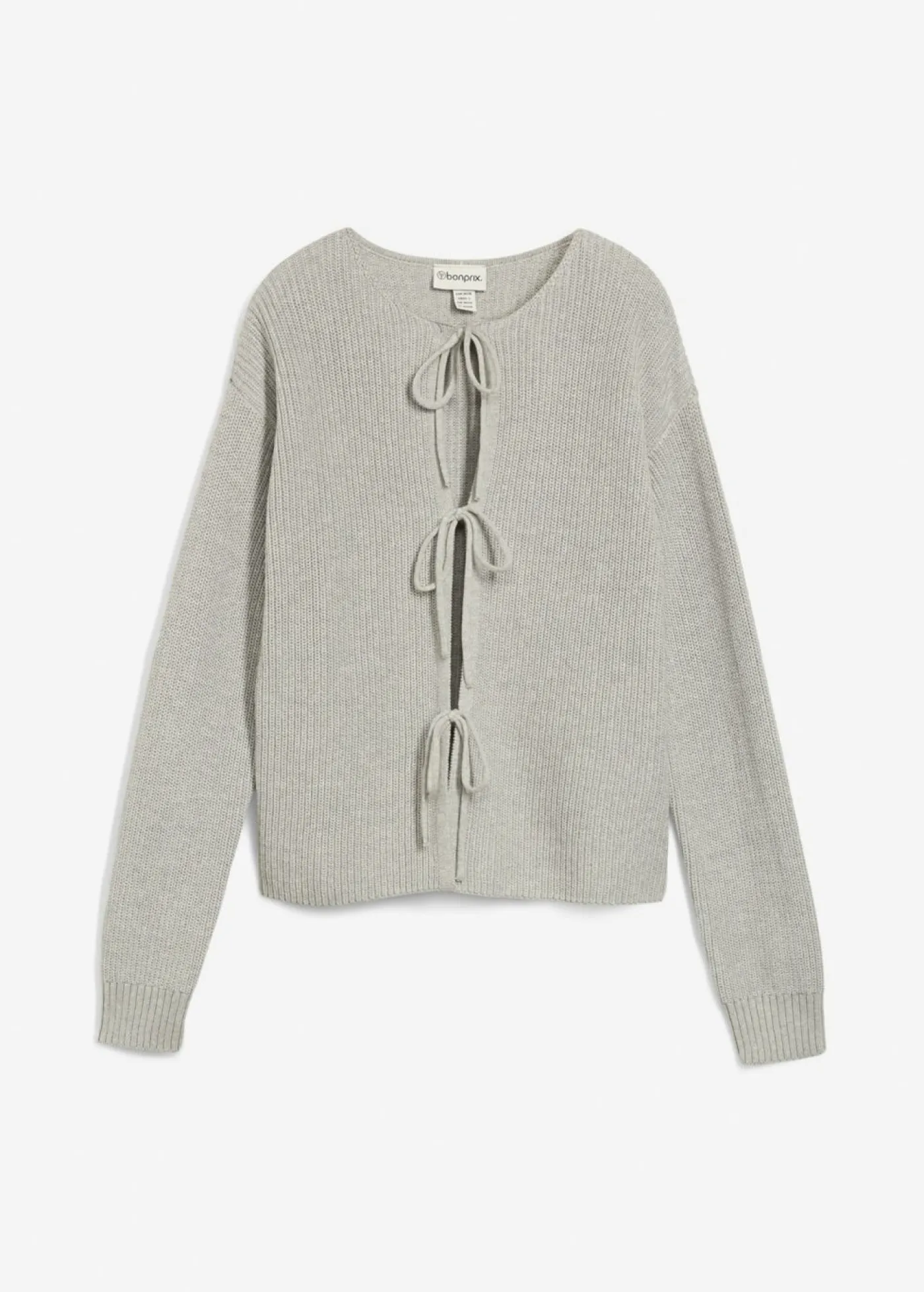bonprix bonprix Chaqueta de punto con detalle de lazo Gris claro jaspeado Discount
