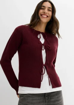 bonprix bonprix Chaqueta de punto con detalle de lazo mora oscuro Hot