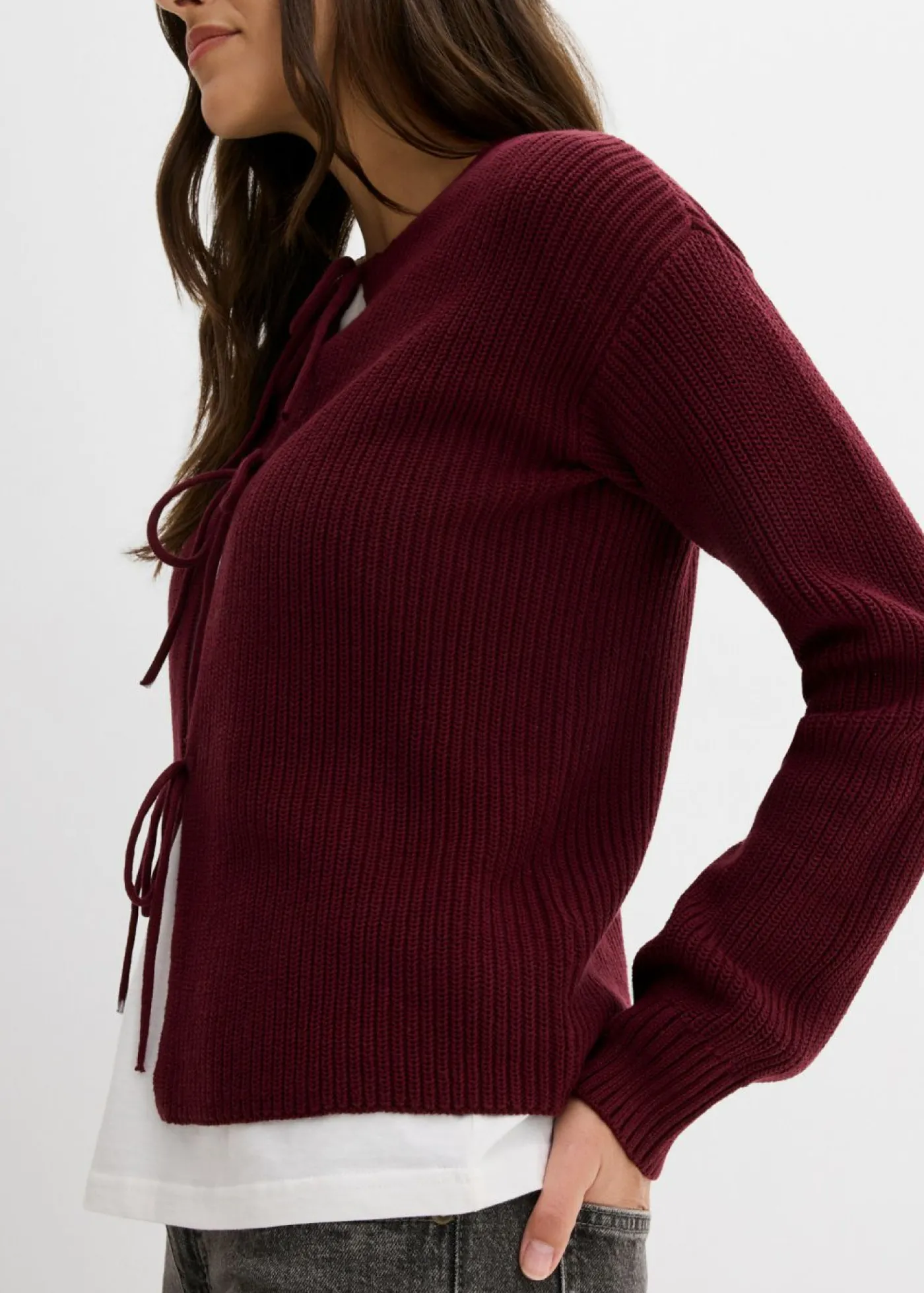 bonprix bonprix Chaqueta de punto con detalle de lazo mora oscuro Hot