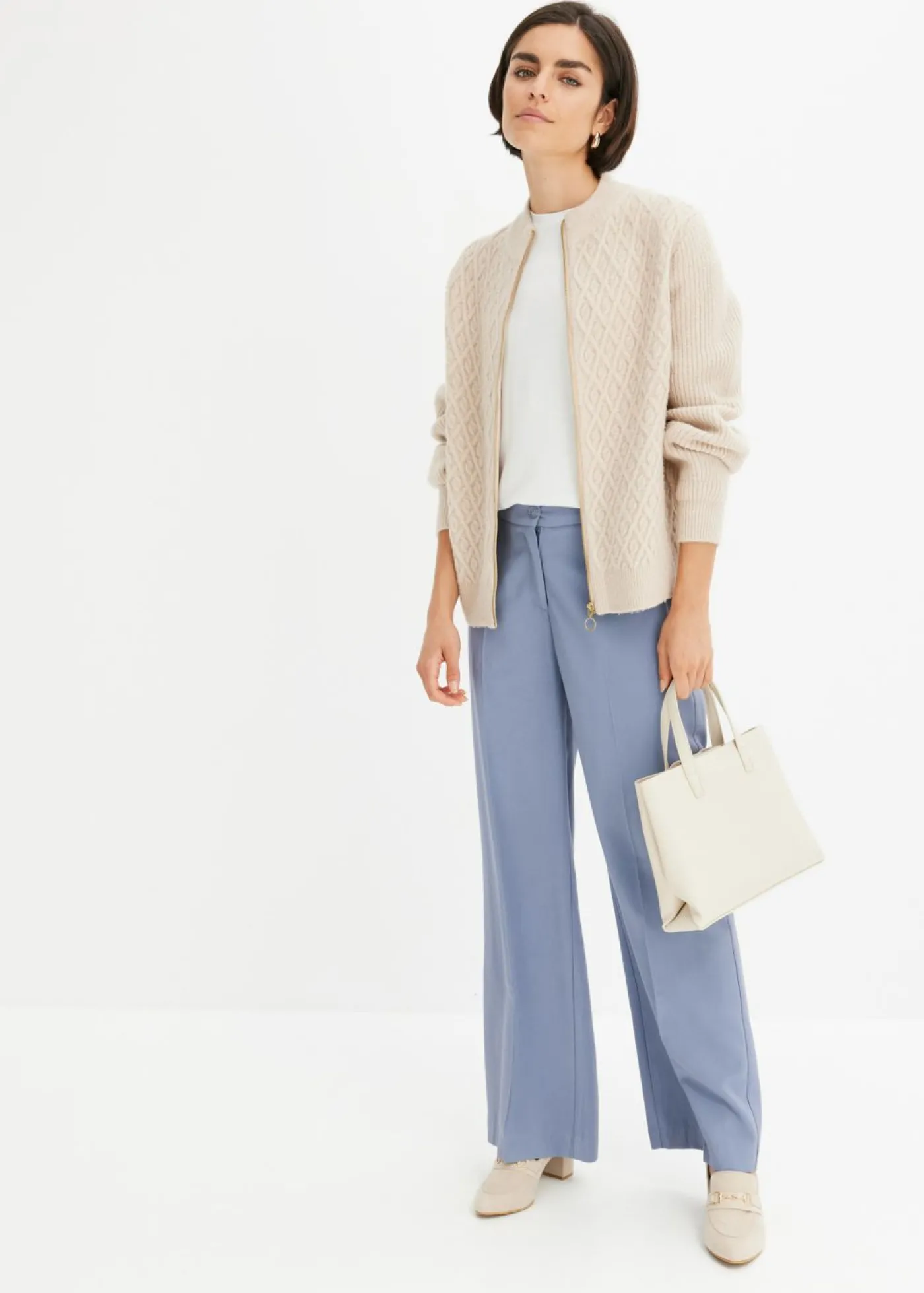bonprix bonprix Chaqueta de punto con patrón trenzado Beige jaspeado Best