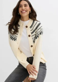 bonprix bonprix Chaqueta de punto con patrón nórdico Beige natural Online