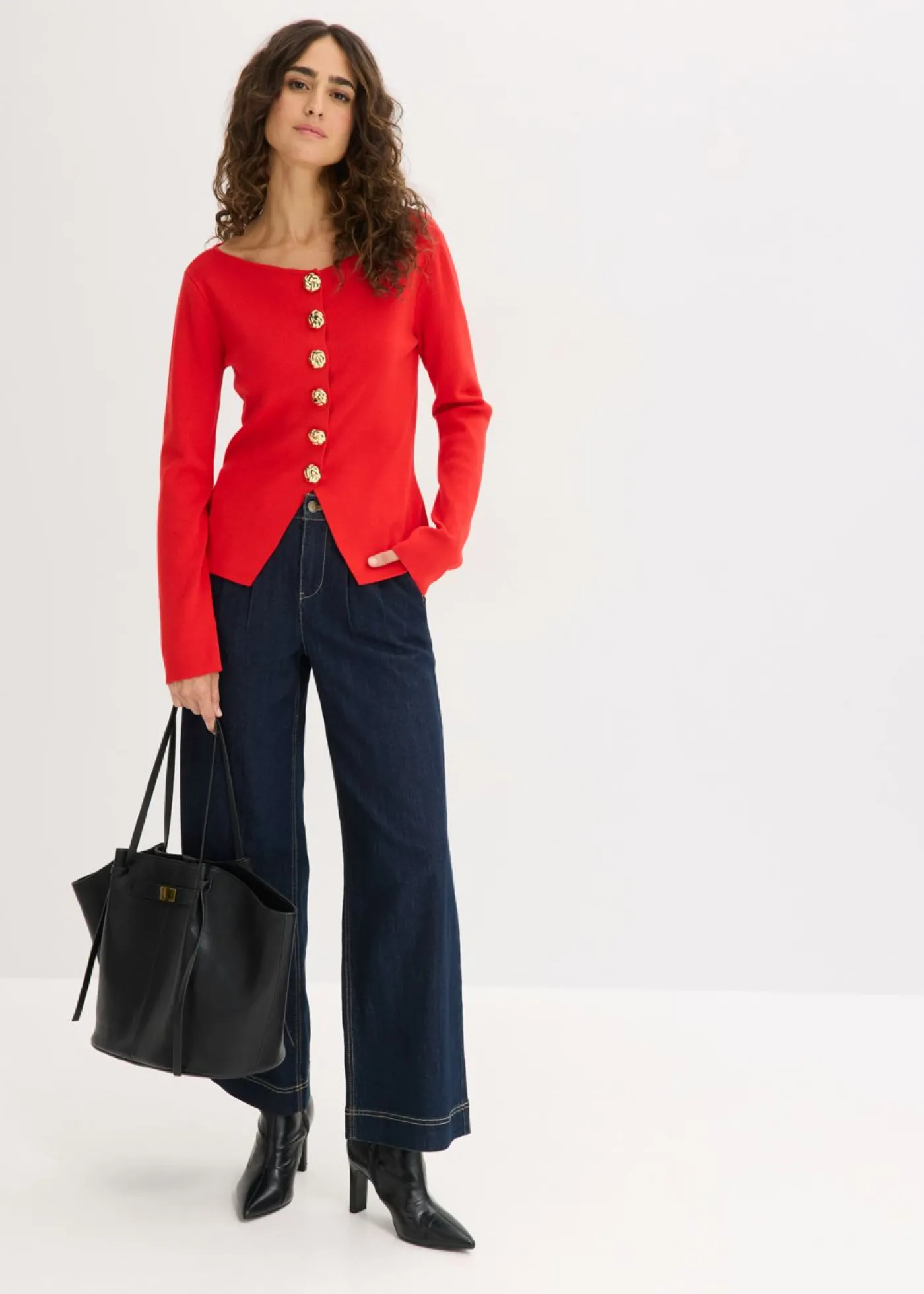 bonprix bonprix Chaqueta de punto con peplum y botones decorativos fresa Outlet