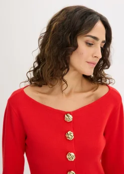 bonprix bonprix Chaqueta de punto con peplum y botones decorativos fresa Outlet
