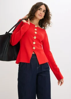 bonprix bonprix Chaqueta de punto con peplum y botones decorativos fresa Outlet