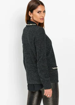 bonprix bonprix Chaqueta de punto con perlas Negro New