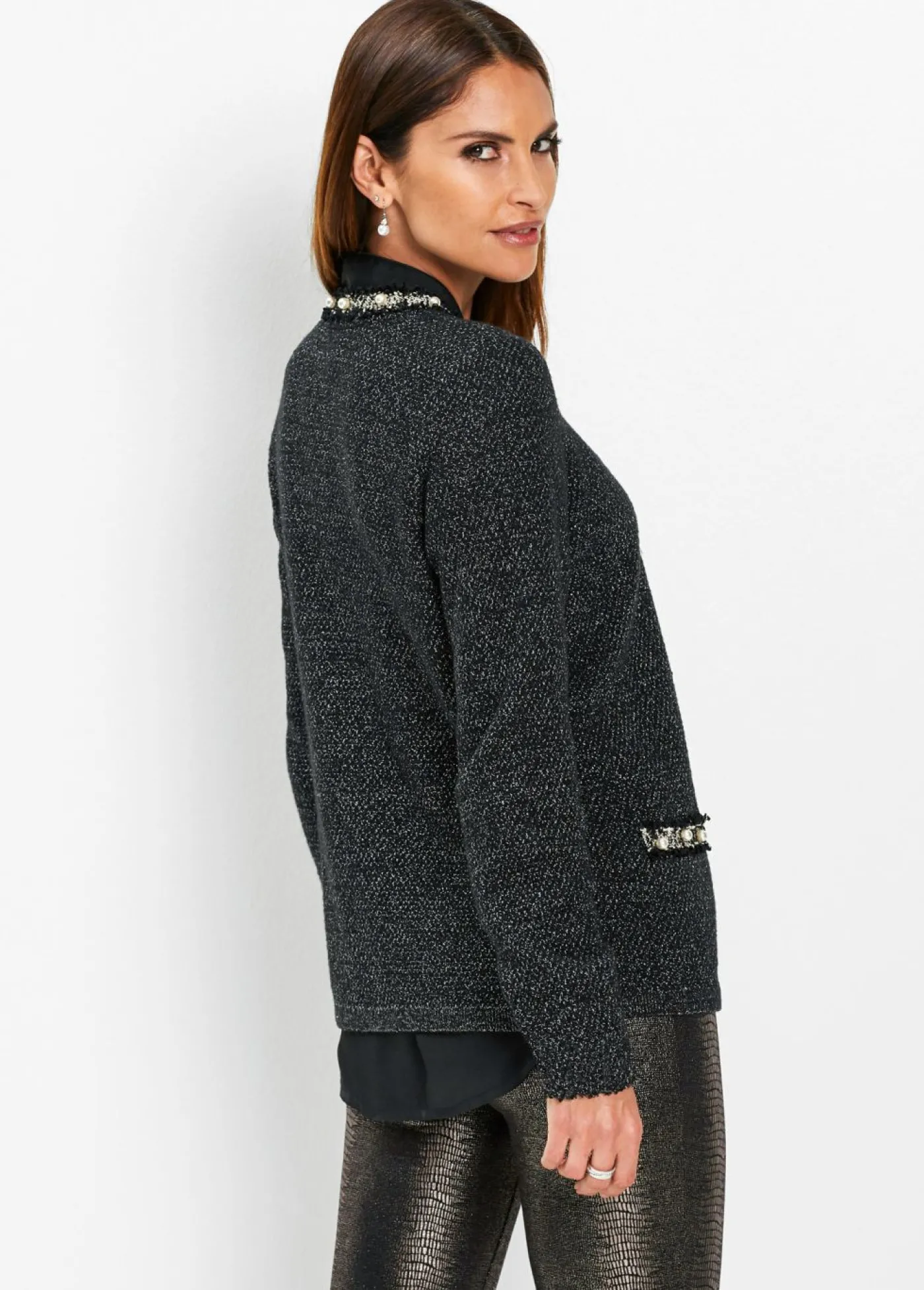 bonprix bonprix Chaqueta de punto con perlas Negro New