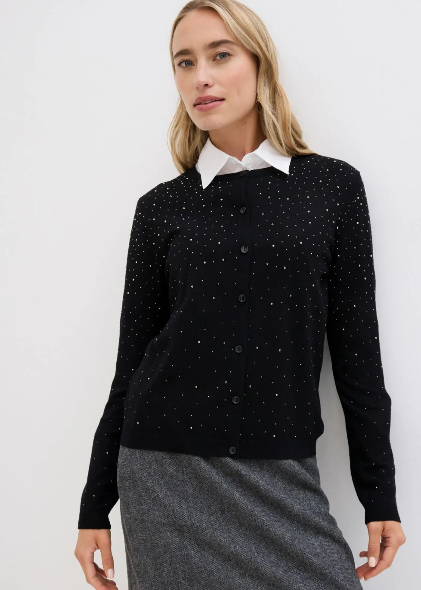 bonprix bonprix Chaqueta de punto con piedras brillantes Negro New