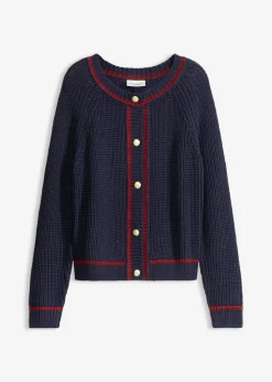 bonprix bonprix Chaqueta de punto con rayas en contraste azul marino/rojo rubí Online