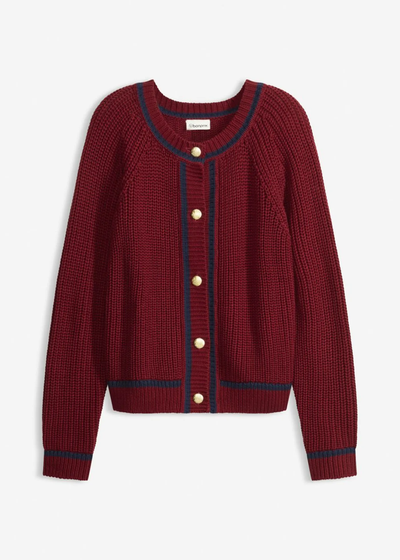 bonprix bonprix Chaqueta de punto con rayas en contraste rojo rubí-azul marino Hot
