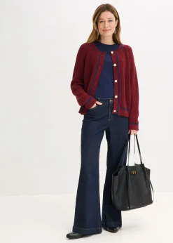 bonprix bonprix Chaqueta de punto con rayas en contraste rojo rubí-azul marino Hot
