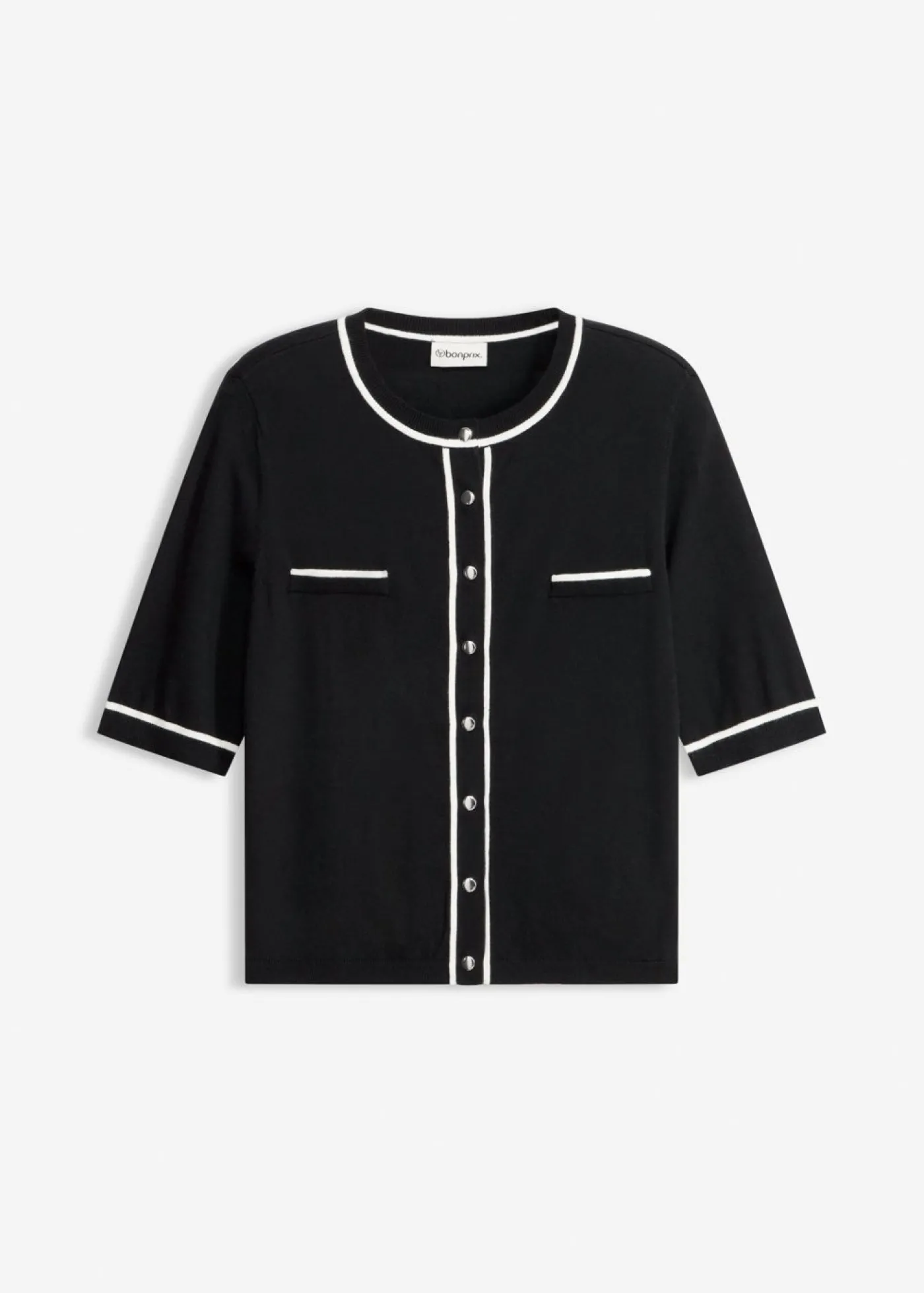 bonprix bonprix Chaqueta de punto con viscosa Negro-blanco lana