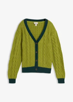 bonprix bonprix Chaqueta de punto de algodón puro musgo-verde intenso Clearance