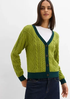 bonprix bonprix Chaqueta de punto de algodón puro musgo-verde intenso Clearance