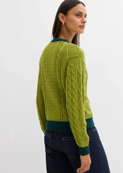 bonprix bonprix Chaqueta de punto de algodón puro musgo-verde intenso Clearance