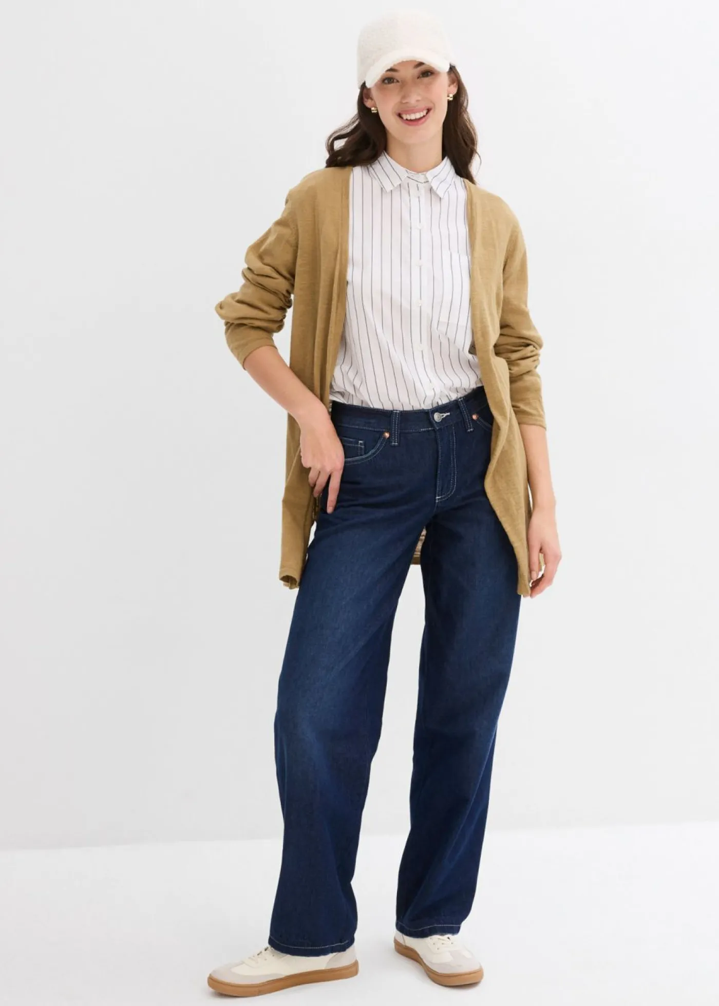 bonprix bonprix Chaqueta de punto de algodón ligero y calidad superior Marrón caqui Best