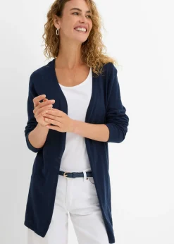 bonprix bonprix Chaqueta de punto de algodón ligero y calidad superior Azul marino Clearance