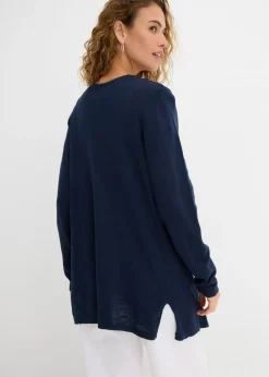 bonprix bonprix Chaqueta de punto de algodón ligero y calidad superior Azul marino Clearance