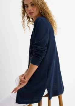 bonprix bonprix Chaqueta de punto de algodón ligero y calidad superior Azul marino Clearance