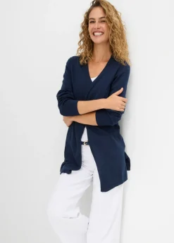 bonprix bonprix Chaqueta de punto de algodón ligero y calidad superior Azul marino Clearance