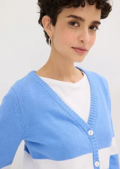 bonprix bonprix Chaqueta de punto de algodón Azul provenzal-blanco de rayas Clearance