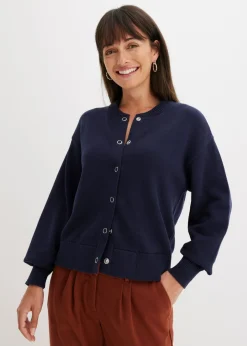 bonprix bonprix Chaqueta de punto de algodón puro Azul marino Online